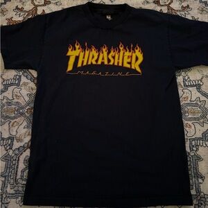 Thrasher Dark Blue Short Sleeve Tee with Iconic Flame Logo